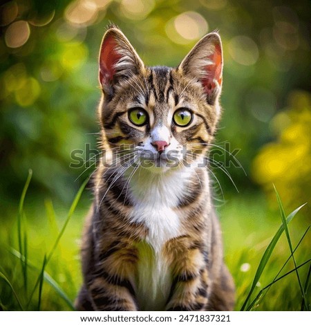 A cat is posing facing forward