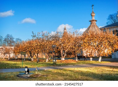 The Cat Sits On The Territory Of The Joseph-Volotsky Monastery In Teryaevo On An Autumn Day. Caption: Museum Of The Bible
