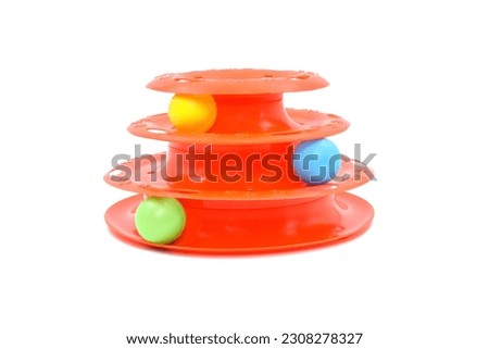 Cat toy, circular track with moving ball, isolated on white background
