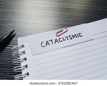 Cataclysmic writting on table background. 