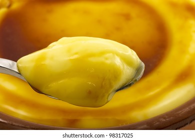 Catalan cream delicious dessert with sugar toast, typical in Catalonia Spain