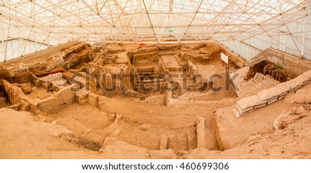 Catalhoyuk Konya (Turkey). Built in 9000 B.C. Central Anatolia,  was 9 thousand years ago is a place of very large Neolithic  settlement Konya, Turkey