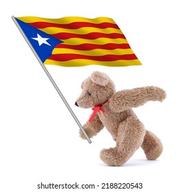 Catalonia Independence Flag Being Carried By A Cute Teddy Bear