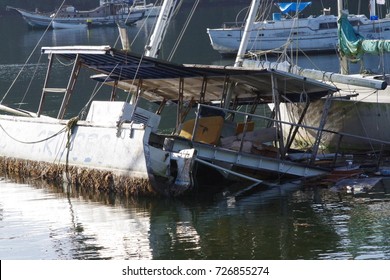 Catamaran About To Sink Following Huge Tropical Storm With Strong Winds.