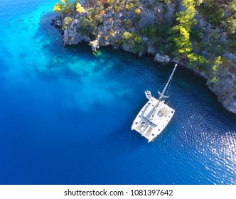Catamaran parked in the Turquoise Mediterranean