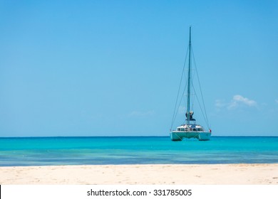 Catamaran at the tropical beach of Cuba