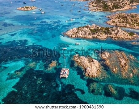 Catamaran in the waters of the Maddalena archipelago, Sardinia