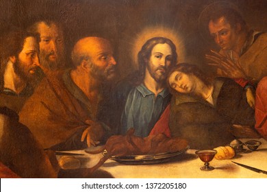 CATANIA, ITALY - APRIL 7, 2018: The detail of the painting of Last Supper in church Chiesa di San Benedetto by unknown artist.