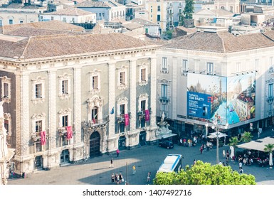 Catania, Sicily – August 08, 2018: Aerial Cityscape, Piazza Del Duomo, Travel To Italy