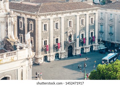 Catania, Sicily – August 08, 2018: Aerial Cityscape, Piazza Del Duomo, Travel To Italy