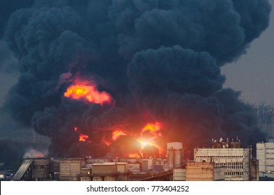 Catastrophe Gas Explosion On The Gas Pipeline Fire And Black Smoke