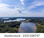 Catawba River and Lake Wylie with dam on sunny afternoon