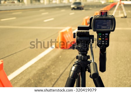 catch speeding drivers with a radar gun, vintage color style