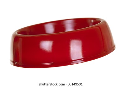 Cat/dog Feeding Red Bowl; Isolated On White Background