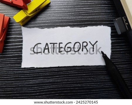 Category writting on table background.