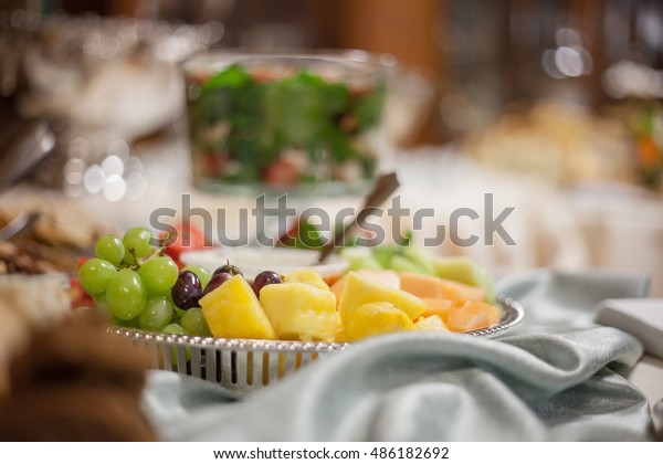 Catered Wedding Reception Strawberries Chocolate Punch Stock Photo