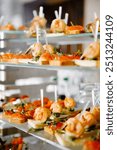 catering banquet table, Assortment buffet, Catering set, various appetizers, Different canapes, meat specialities, Festive banquet table, delicious food, food snacks, catering wedding buffet,