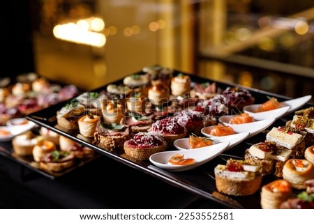 Catering plate. Assortment of snacks on the buffet table
