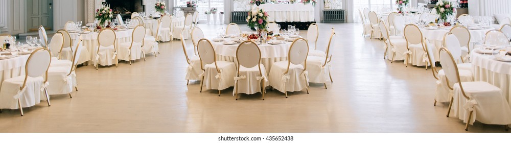 Catering service. Restaurant table with food. Wedding celebration, decoration. Dinner time, lunch.