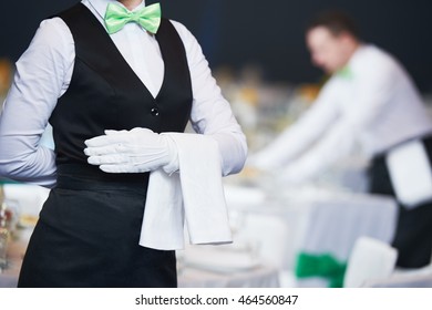 Catering service. waitress on duty in restaurant