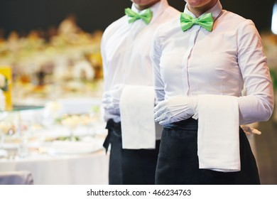 Catering Service. Waitress On Duty In Restaurant