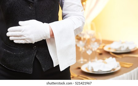 Catering service. waitress on duty in restaurant