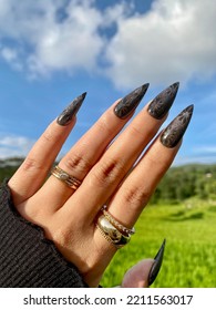 Cateye Black Stiletto Press On Nails