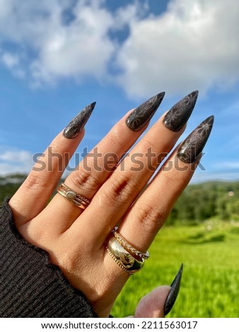 Cateye black stiletto press on nails