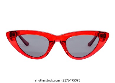 Cateye sunglasses for women red frame with grey shades front view