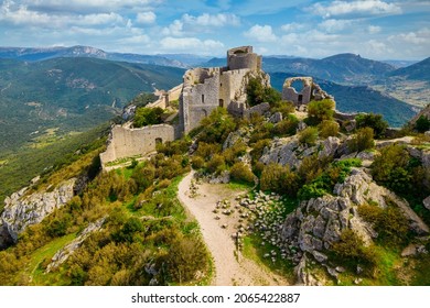 Cathar medieval castle of Peyrepertuse in south of France
