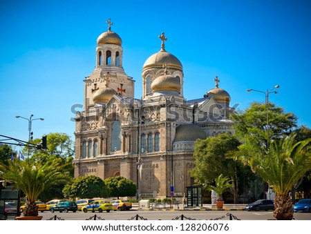 The Cathedral of the Assumption in Varna, Bulgaria. Completed in 1886, and also known as the Dormition of the Theotokos Cathedral.