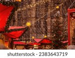 Cathedral background to the decorations and lights of the Christmas market,Cologne, Germany