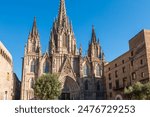 Cathedral in Barcelona.  Catalonia.  Gothic architecture in Spain.