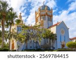 Cathedral Basilica of St. Augustine, Catholic church built in 1797 with coquina walls, Spanish Mission style gables and neoclassical facade.