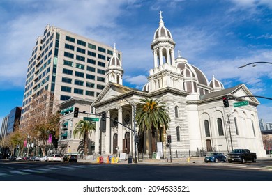 Cathedral Basilica St. Joseph exterior view - San Jose, California, USA - 2021