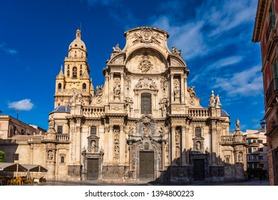 Cathedral Church Of Saint Mary, La Santa Iglesia Catedral De Santa Maria In Murcia, Spain. A Mixture Of Gothic And Baroque Style.