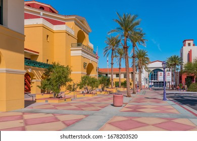 Cathedral City City Center Is Filled With Color And Interesting Architecture. It Is Enhanced By Palm Trees And Vegetation. Cathedral City Is Adjacent To Palm Springs In The Southern California Desert.