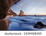 Cathedral Cove, near Whitianga on the Coromandel Peninsula, North Island, New Zealand. This is a major tourist attraction of the area and is situated in a Marine Reserve.
