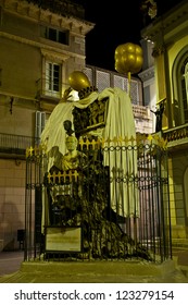 Cathedral Of Figueres In Front Of Dali Museum With Giorgio De Chirico Statue