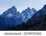 The Cathedral Group mountains with snow in Grand Teton National Park