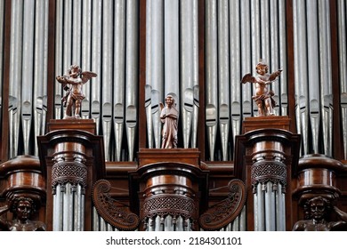 Cathedral of the Holy Cross of Orleans. Pipe organ. Orleans. France.  - Shutterstock ID 2184301101