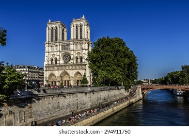 Cathedral Notre Dame de Paris - most famous Gothic, Roman Catholic cathedral (1163-1345) on eastern half of Cite Island. France, Europe