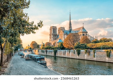 Cathedral Notre-Dame in Paris at sunset