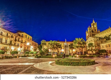 Cathedral Of Palermo At Night, Sicily, Italy