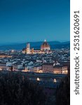 Cathedral of Saint Mary of the Flower (Florence Cathedral) in Florence city at night, Italy