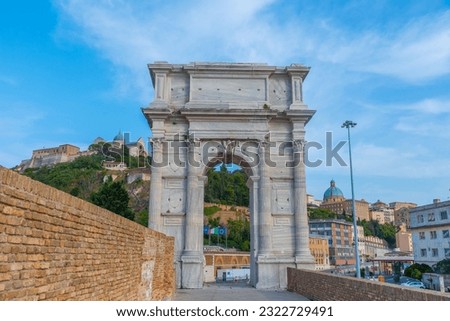Cathedral of San Ciriaco behind Arco di Traiano in Ancona, Italy.
