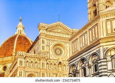 Cathedral Of Santa Maria Del Fiore With Duomo In Florence At Sunset, Italy  