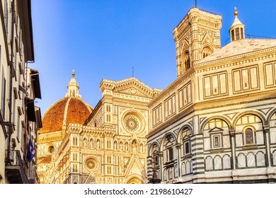 Cathedral Of Santa Maria Del Fiore With Duomo In Florence At Sunset, Italy   