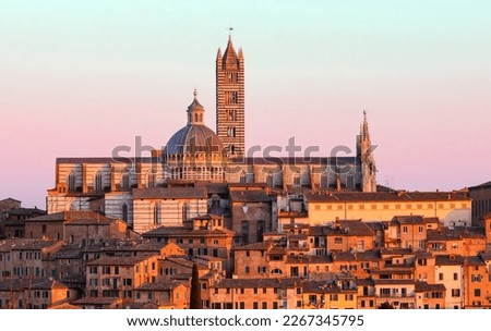 Cathedral of Siena in Tuscany region in Italy at sunset