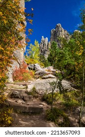 The Cathedral Spires Trail In Custer State Park In The Black Hills Of South Dakota During Fall.